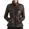 Women Evelyn Brown Leather Jacket a