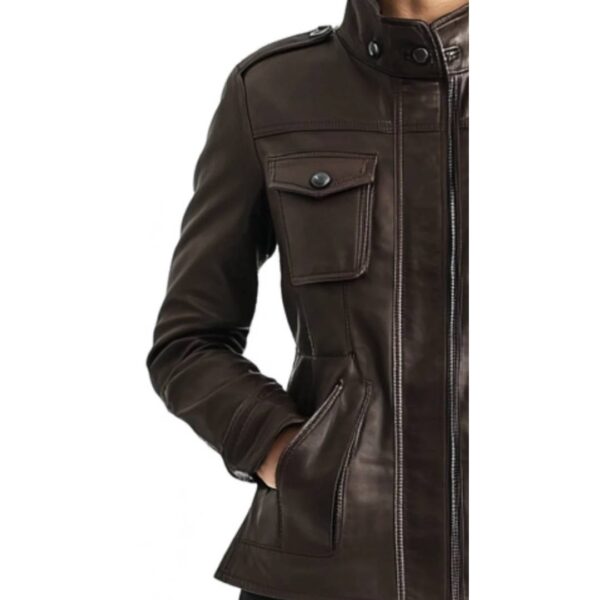 Women Evelyn Brown Leather Jacket c