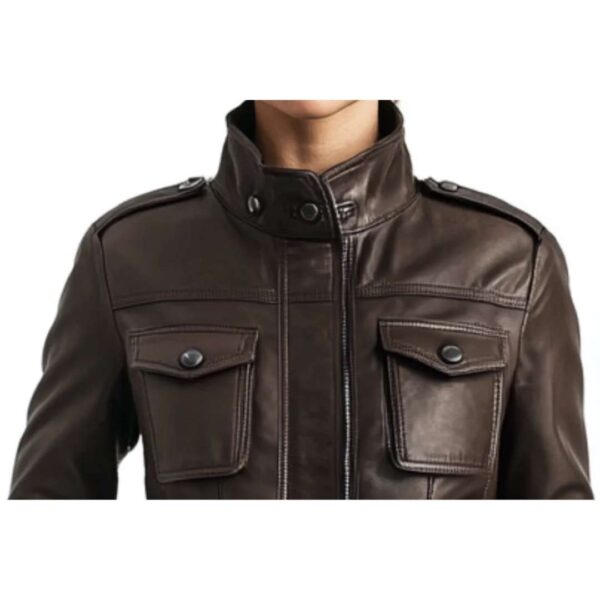 Women Evelyn Brown Leather Jacket d