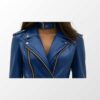 Women Ruby Blue Leather Jacket c