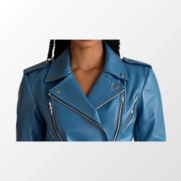 Women Sophie Blue Leather Jacket c